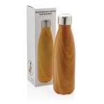 Elegant steel bottle with wood print, 500 ml light wood colour