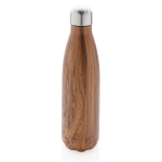 Elegant steel bottle with wood print, 500 ml dark wood colour
