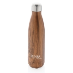 Elegant steel bottle with wood print, 500 ml dark wood colour
