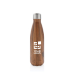 Elegant steel bottle with wood print, 500 ml dark wood colour