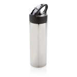 Stainless steel sports bottles with straw, 500 ml silver colour