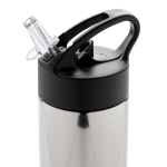 Stainless steel sports bottles with straw, 500 ml silver colour
