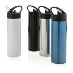 Stainless steel sports bottles with straw, 500 ml silver colour