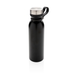 Thermal bottle with logo and silicone carry loop, 600 ml black colour