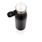 Thermal bottle with logo and silicone carry loop, 600 ml black colour