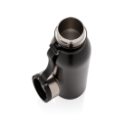 Thermal bottle with logo and silicone carry loop, 600 ml black colour