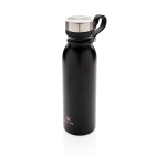 Thermal bottle with logo and silicone carry loop, 600 ml black colour