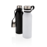 Thermal bottle with logo and silicone carry loop, 600 ml black colour