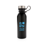 Thermal bottle with logo and silicone carry loop, 600 ml black colour