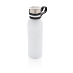 Thermal bottle with logo and silicone carry loop, 600 ml white colour
