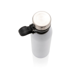 Thermal bottle with logo and silicone carry loop, 600 ml white colour