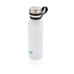 Thermal bottle with logo and silicone carry loop, 600 ml white colour