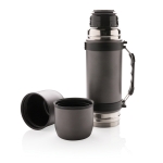 Corporate stainless steel thermos with two cups, 700 ml dark grey colour