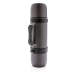 Corporate stainless steel thermos with two cups, 700 ml dark grey colour