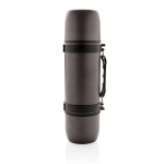 Corporate stainless steel thermos with two cups, 700 ml dark grey colour