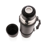 Corporate stainless steel thermos with two cups, 700 ml dark grey colour