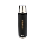 Large corporate thermal bottle with protective coating, 1 L, Swiss Peak black colour