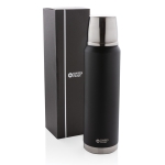 Large corporate thermal bottle with protective coating, 1 L, Swiss Peak black colour