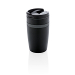 Compact promotional thermal mug with silicone band, 280 ml black colour