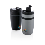 Compact promotional thermal mug with silicone band, 280 ml black colour