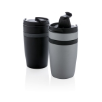 Compact promotional thermal mug with silicone band, 280 ml black colour