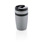 Compact promotional thermal mug with silicone band, 280 ml grey colour