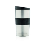 Stainless steel thermal mugs with silicone strap, 300 ml silver colour