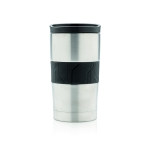 Stainless steel thermal mugs with silicone strap, 300 ml silver colour