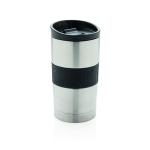 Stainless steel thermal mugs with silicone strap, 300 ml silver colour