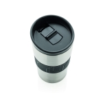 Stainless steel thermal mugs with silicone strap, 300 ml silver colour
