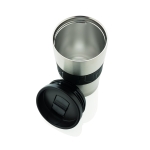 Stainless steel thermal mugs with silicone strap, 300 ml silver colour