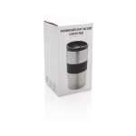 Stainless steel thermal mugs with silicone strap, 300 ml silver colour