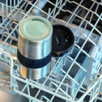 Stainless steel thermal mugs with silicone strap, 300 ml silver colour