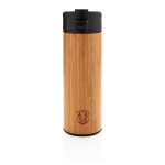 Elegant bamboo thermal mug with anti-drip lid, 450 ml wood colour