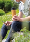 Elegant bamboo thermal mug with anti-drip lid, 450 ml wood colour