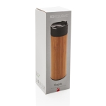 Elegant bamboo thermal mug with anti-drip lid, 450 ml wood colour