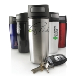 Printed thermal mugs with one-touch opening, 300 ml black colour