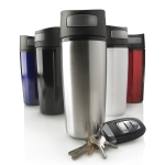 Printed thermal mugs with one-touch opening, 300 ml silver colour