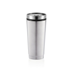 Branded thermal mug from steel with PP inner, 350 ml silver colour