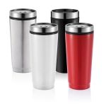 Branded thermal mug from steel with PP inner, 350 ml silver colour