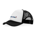 Trucker-style polyester cap with mesh, 100 g/m² white/black colour