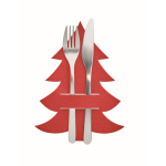 Cutlery holder set in a Christmas tree shape, RPET felt, x4 red colour fifth view