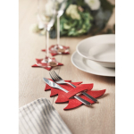 Cutlery holder set in a Christmas tree shape, RPET felt, x4 red colour ambient view