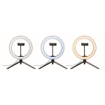 Set with LED light ring, tripod and holder for promotions black colour