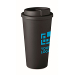 Printed double-walled coffee mug to go made of PP, 450 ml black colour view with print area