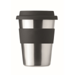 Coffee travel cup, stainless steel, silicone band & logo, 350 ml black colour third view