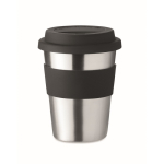 Coffee travel cup, stainless steel, silicone band & logo, 350 ml black colour fifth view