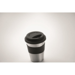 Coffee travel cup, stainless steel, silicone band & logo, 350 ml black colour fifth photographic view
