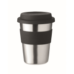 Coffee travel cup, stainless steel, silicone band & logo, 350 ml black colour sixth view