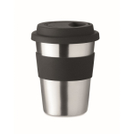 Coffee travel cup, stainless steel, silicone band & logo, 350 ml black colour seventh view